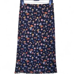 Womens S/M Black Mushroom Butterflies Floral Sheer Lined Novelty Stretch Skirt